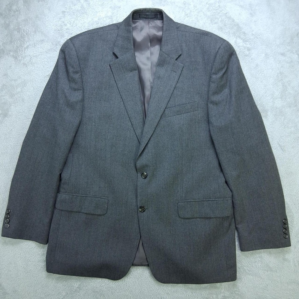 Chaps Mens 42R Gray 100% Wool Two Button Blazer Sport Coat Preppy